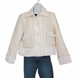 Vita Grace Blair Tweed Blazer Jacket with Collar Cream VG01603L Women's L